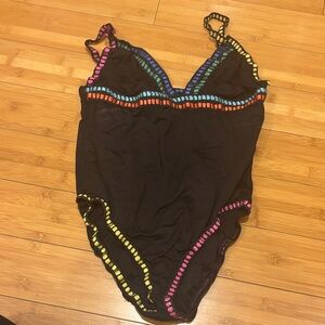 La Blanca Black One Piece with Colorful Trim